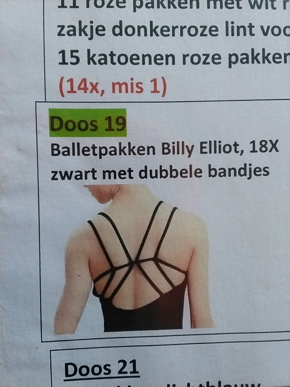 Ballet pakken Billy Elliot zwart met dubbele bandjes