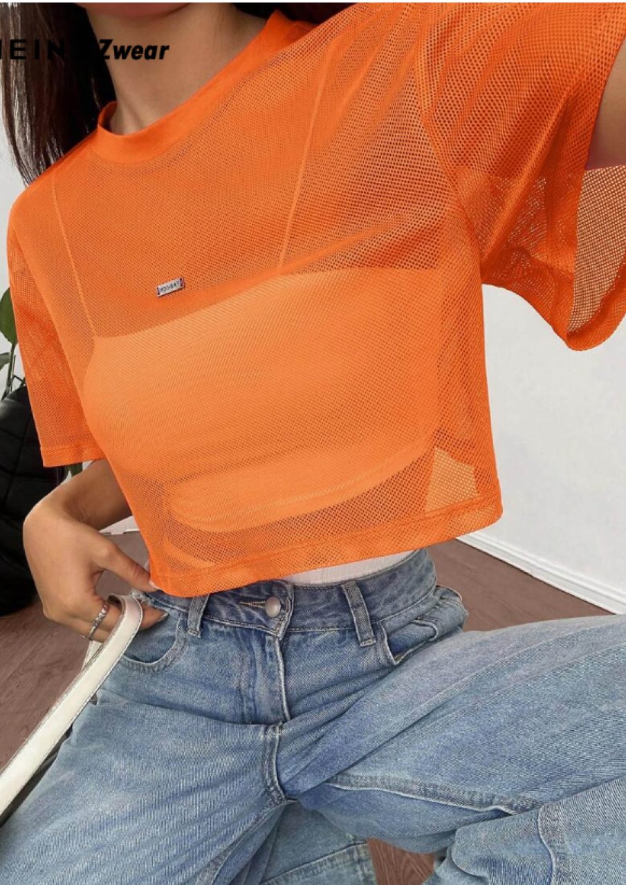 Oranje croptop - netstof