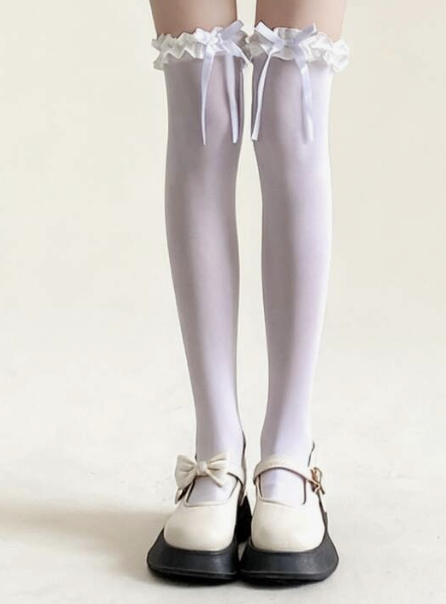 Witte kniesokken met strik