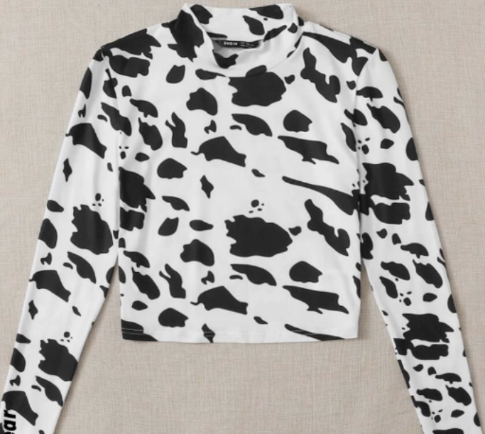 Koeienpatroon crop top met lange mouwen