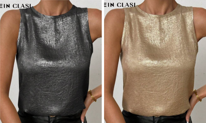 Zilveren top / gouden top in blouse stof