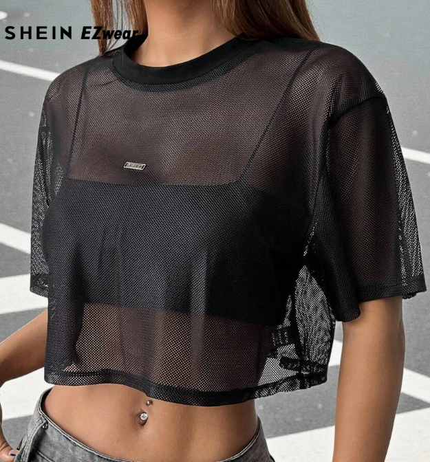 Croptop zwart gaas