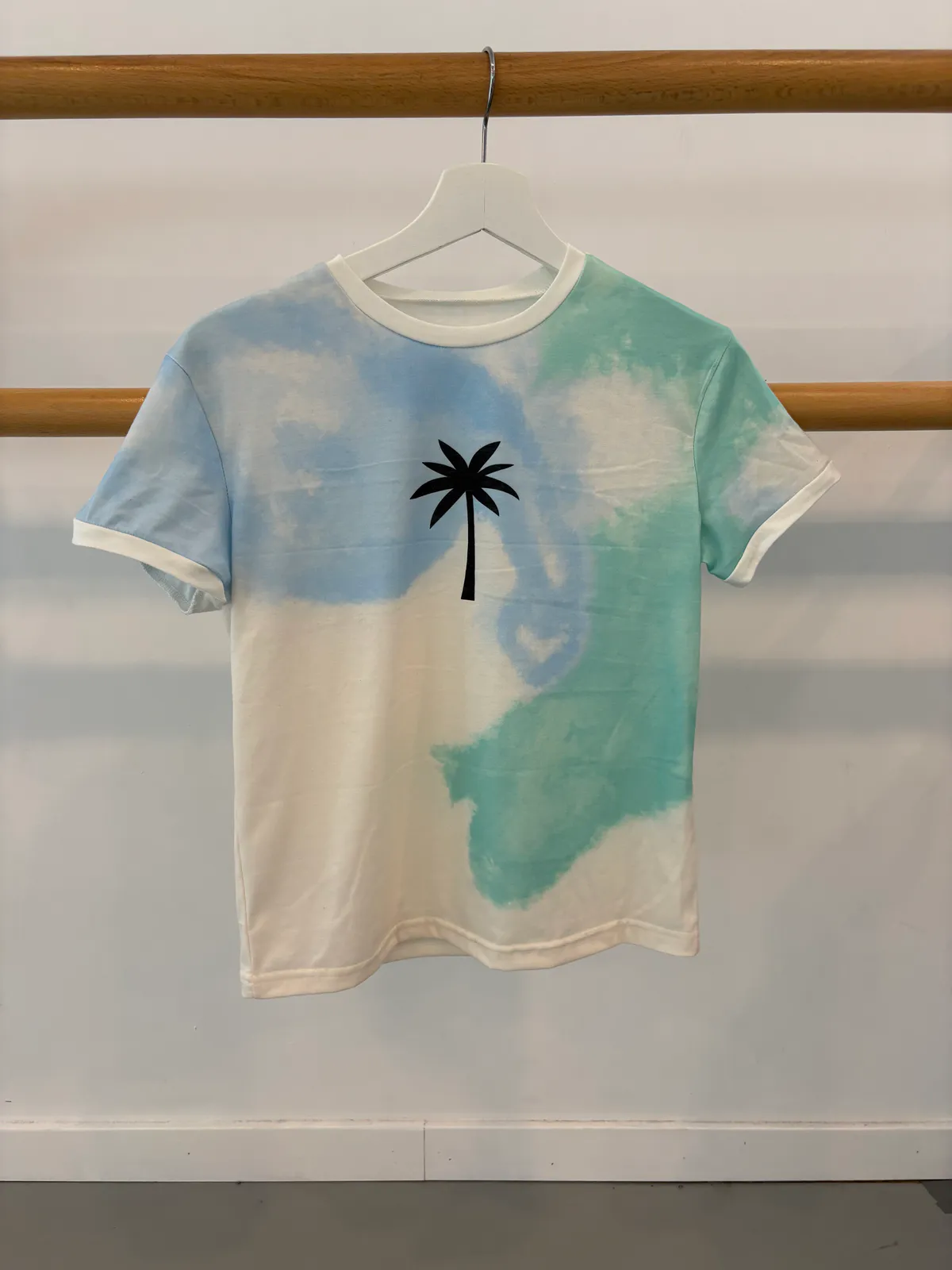 Tie dye T-shirt wit/groen/blauw