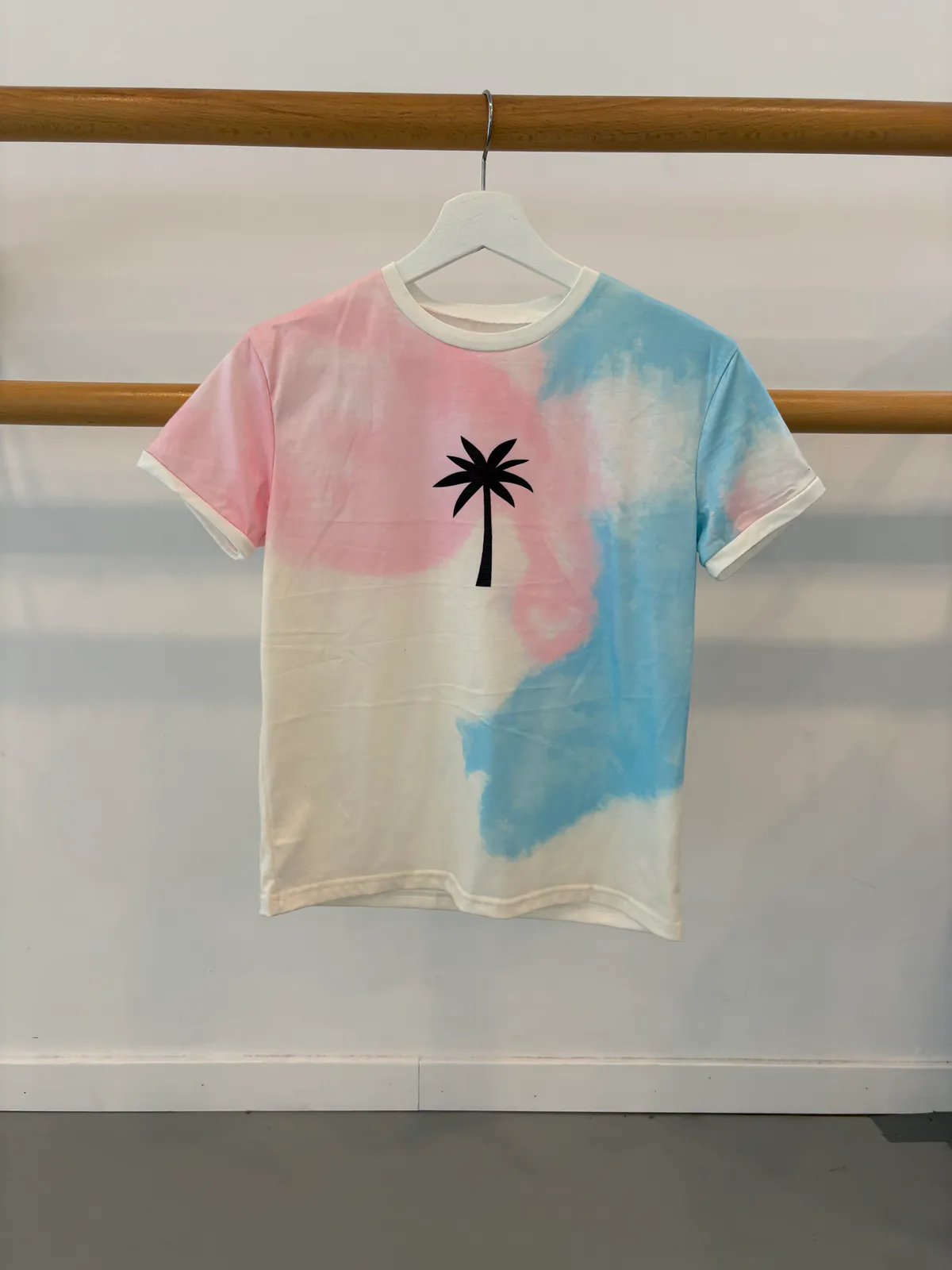 Tie dye T-shirt wit/roze/blauw