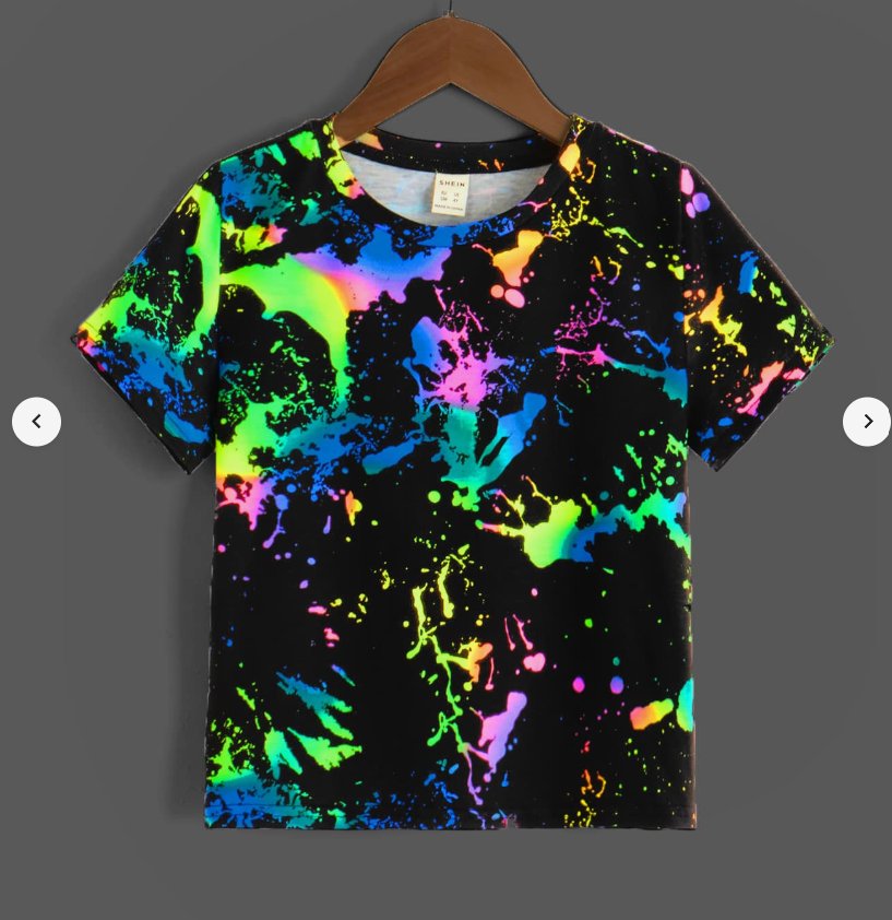 Zwarte t-shirt met fluo verfspatten